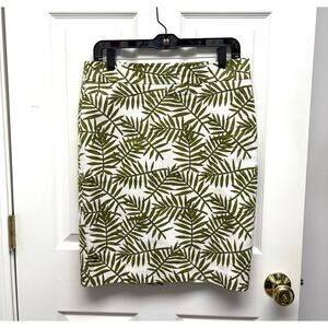 Ann Taylor Skirt White Green Palm Leaves, Pencil, Lined, Tropical Women’s Size 8